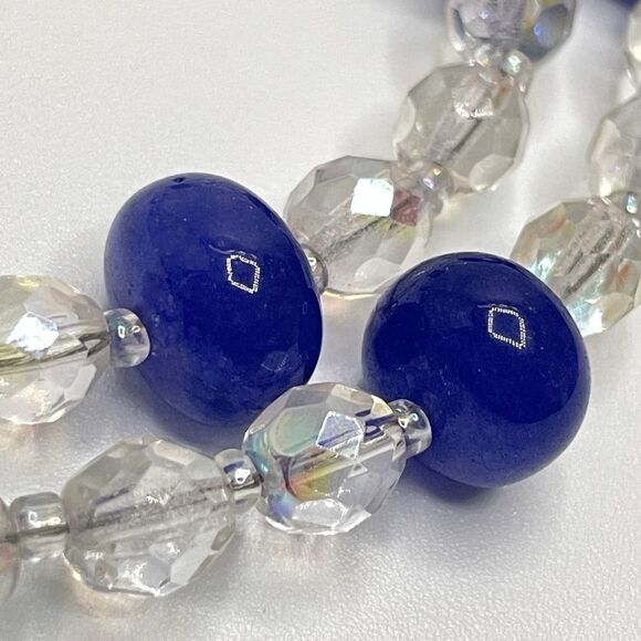 Earthmind Blue India Gemstone White AB Glass Beaded Necklace Statement Boho - Picture 4 of 7